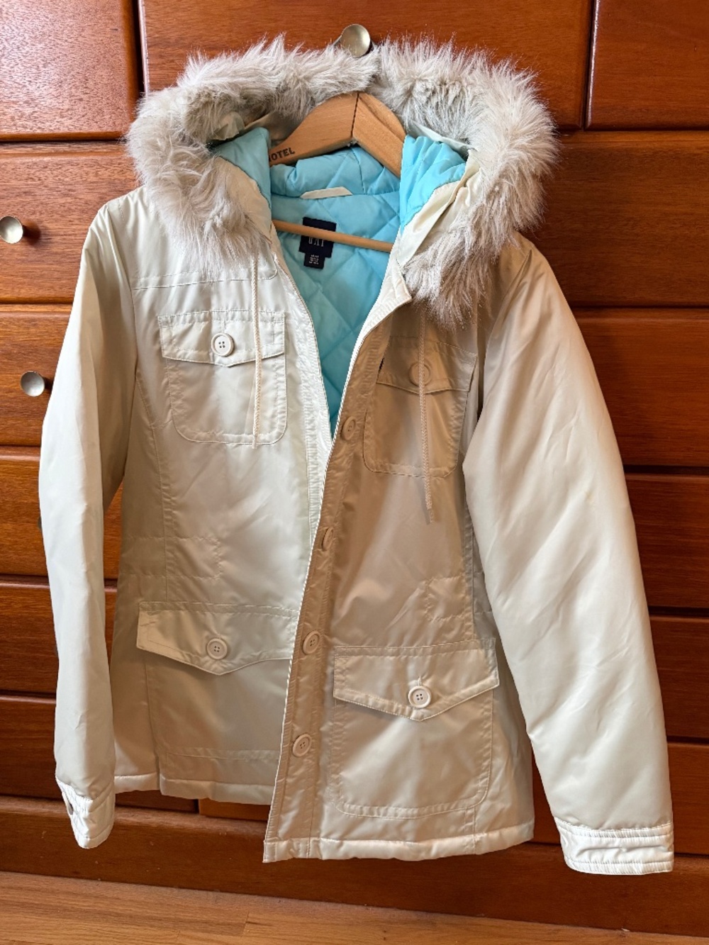 Vintage GAP Down Coat with faux fur hood - medium